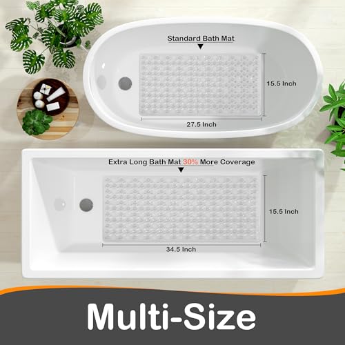 Yimobra Bath Tub Mat Non Slip, 34.5"X15.5" Long Shower Mat, Machine Washable Bathmat with Drain Holes and Suction Cups, Soft on Feet, Bathroom Essentials, Clear - color: Clear, size: 34.5 X 15.5 Inch