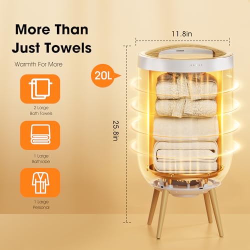 STARLEAD 20L Heated Towel Warmers for Bathroom Large Towel Warmer Bucket | Wood Handle, Auto Shut Off, Bluetooth and RGB, Fits Up to Two 40"X70" Oversized Towels, Bathrobes, Blankets - color: White-round