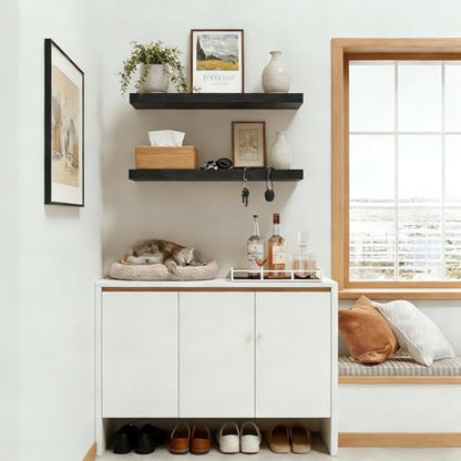 Wood Floating Shelves Floating Wall Shelves Set of 2, Wall Mounted Space Saving Display Rack, 50LBS Capacity Farmhouse Style for Home Bathroom Kitchen Office, 23.6" W×9.25" D×1.57" H, Black - color: Black, size: 23.6'W *9.25"D*1.57"H ,Set of 2