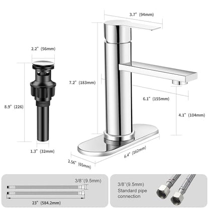 Bathroom Faucet Single Hole Single Handle Vanity Faucet | Modern Chrome Bathroom Faucet with Pop-Up Drain, Suitable for 1 Hole or 3 Hole Sink, Suitable for RV Etc Bathroom - color: Chrome