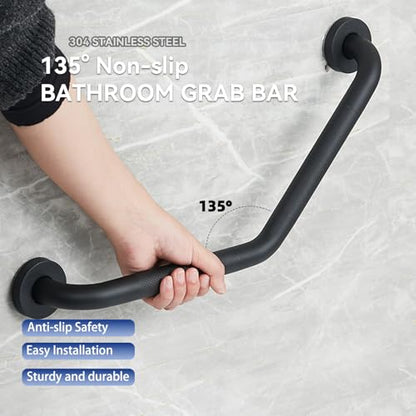 Bathroom Grab Bar, 20 Inch Angled Grab Bar with Anti-Slip Knurled Grip, Matte Black Stainless Steel Bath Balance Bar, Wall Mount Safety Hand Rail Support, Handicap Elderly Senior Assist Bath Handle - color: Matte Black