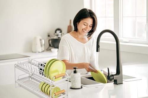 Pull-Out Double/Single Tier Dish Rack for Cupboard, Slide Out Dish Drying Rack for Kitchen Cabinets, Pull Out Drawer for Kitchen Under Sink Organizer (Single Tier Plate Rack) - size: Single Tier Plate Rack