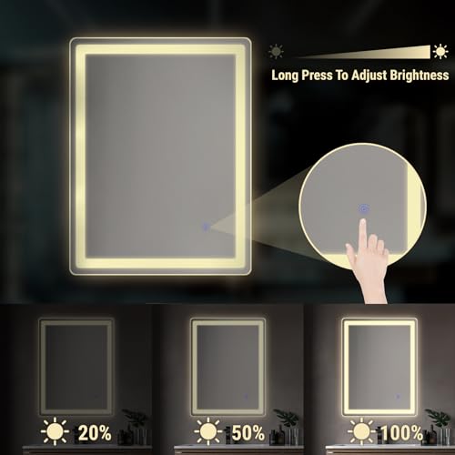 LED Bathroom Mirror Rectangle 24x32 Luxury Warm Light Vanity Premium Dimmable Touch Button Modern Decorative Shatter-Proof Wall Mount - size: 24"L x 32"W
