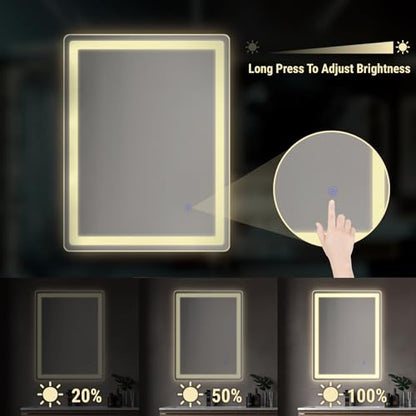 LED Bathroom Mirror Rectangle 24x32 Luxury Warm Light Vanity Premium Dimmable Touch Button Modern Decorative Shatter-Proof Wall Mount - size: 24"L x 32"W