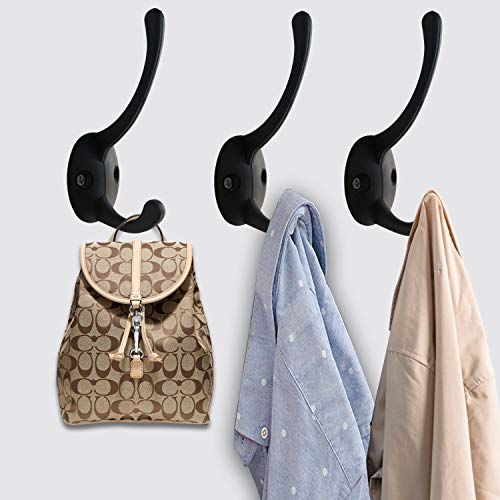 IBosins 12 Pack Black Double Coat Hooks Wall Mounted with 24 Screws | Retro Double Hooks Utility Black Hooks for Coat, Scarf, Bag, Towel, Key, Cap, Cup, Hat - color: Black