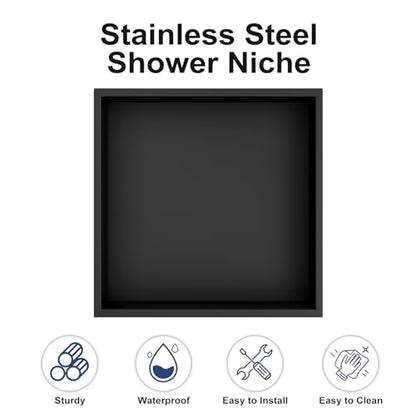 Achelous Stainless Steel Insert Shower Niche 12" X 12" NO Tile Needed, Bathroom Wall Niche Recessed Shower Shelf Organizer, Wall-Inserted Niche Recessed Shower Caddy, Matte Black - color: Matte Black, size: 12" X 12"