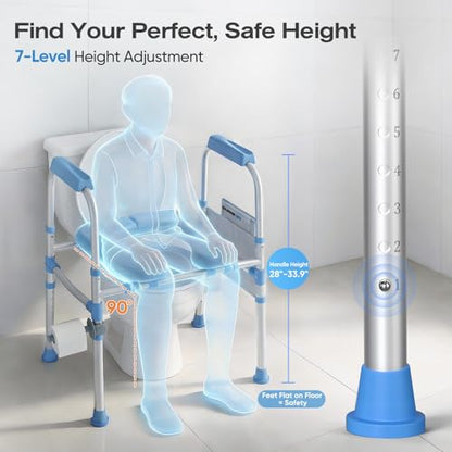 Padded Toilet Seat Riser for Seniors FSA/HSA Eligible, Adjustable Safety Frame Raised Toilet Seat with Handles, Heavy Duty Bariatric Recovery Elderly Assistance Products, Fits Round & Elongated - color: Light Blue