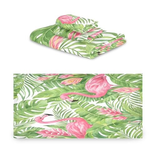 ALAZA Towel Bathroom Sets, Pink Flamingo Tropical Leaves On White Towels 3-Piece 1 Bath Towel 1 Washcloth 1 Hand Towel, Bath Towel Set of 3 Soft Multifuntion for Home Kitchen Hotel Gym Swim Spa - color: Multi01