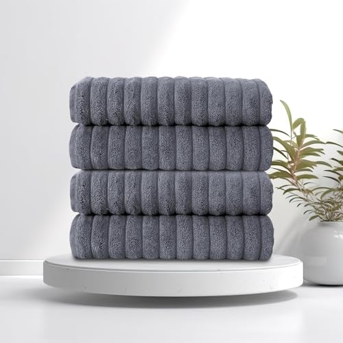 CTT Premium 4 Pack Bath Towels Set, Made with 100% Turkish Cotton, Spa & Hotel, Quick Drying Towels, Absorbent & Comfy | 27"x54" (Grey) - color: Grey, size: 4-Piece Bath Towel Set
