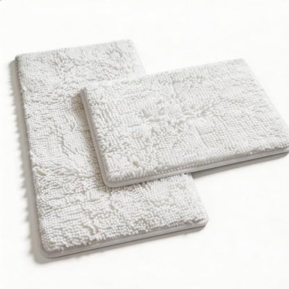 White Bathroom Rugs and Mats Set, 2 Piece Chenille Bath Mat Set, Machine Wash Dry, Non Slip Absorbent Shaggy Bath Rug for Bath Room, Shower and Tub (20" x 32"+16" x 24") Bathroom Rug St Accessories - color: White