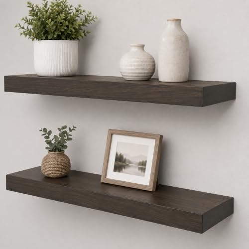 Floating Wall Shelves, Solid Natural Wood, Large and Small-Kitchen and Bathroom Shelf, Heavy Duty, Made in USA Set of 2 (Aged Barrel, 36Wx8D) - color: Aged Barrel, size: 36Wx8D