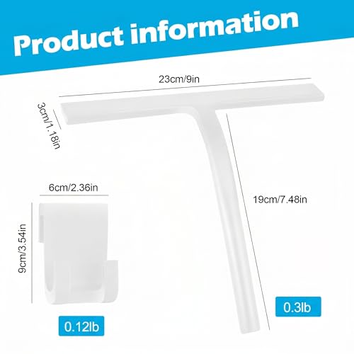 Shower Squeegee for Glass Doors, Mirror Window Tile Scrubber Cleaner with Hook Silicone (White) - color: White
