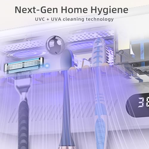 Wall Mounted Toothbrush Holder with Active Airflow Drying for Shared Family Bathroom, Fits Electric & Manual Toothbrushes, Rechargeable, No-Drill Installation