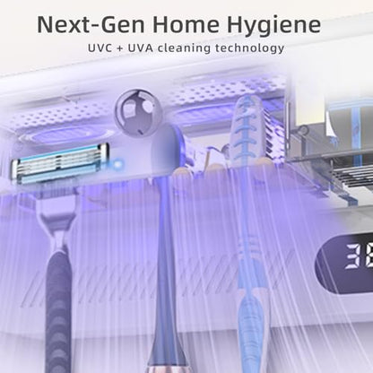 Wall Mounted Toothbrush Holder with Active Airflow Drying for Shared Family Bathroom, Fits Electric & Manual Toothbrushes, Rechargeable, No-Drill Installation