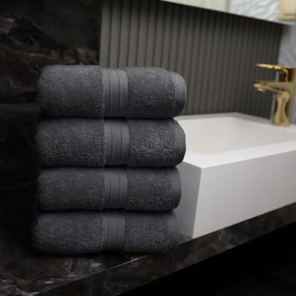 Hand Towels Set of 4 - Terry Cloth & Absorbent, Large (16"x 28") 100% Cotton, Soft, Cozy - Versatile, Perfect as Cozy Hand Towel Set, Hotel Quality Towels, Face Cloths - Anthracite - color: Anthracite