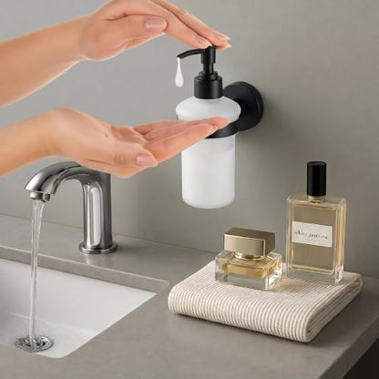 1 Pack Hand Soap Dispenser Wall Mount Bathroom Glass Soap Dispenser Pump Bottle with Stainless Steel Pump for Kitchen Bathroom Countertop (Black) - color: Black