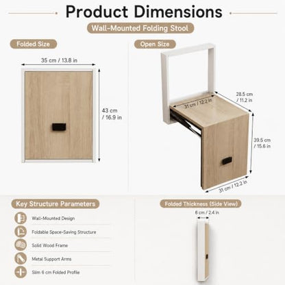 Wall Mounted Folding Stool, Solid Wood Foldable Shoe Bench with Spring Hinge, Space Saving Wall Seat for Entryway, Bedroom and Hallway - color: D
