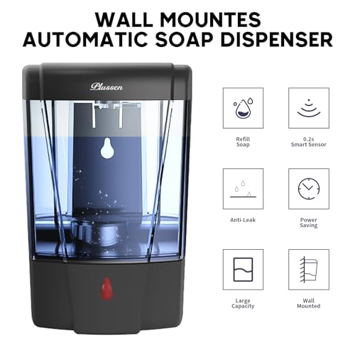 Soap Dispenser Wall Mount, Automatic Hand Sanitizer Dispenser 600ml Gel n Liquid Touchless Commercial Wall Soap Dispenser for Bathroom,Black-600ml - color: Black-600ml