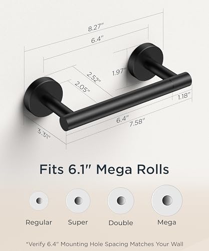 FORIOUS Commercial Toilet Paper Holder Wall Mount Bathroom Tissue Holder | Matte Black | SUS304 Stainless Steel Rustproof | Double Post Pivoting Toilet Paper Roll Holder | Screw-In | Round Base - color: Matte Black
