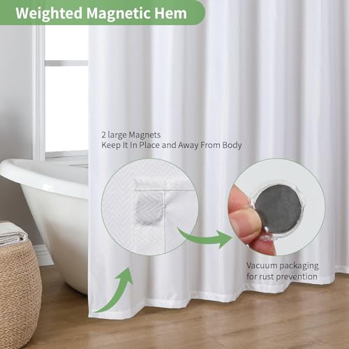 eachope Stall Waterproof Fabric Shower Curtain,No Liner Needed,TPU Laminated Polyester Shower Curtain,Chevron Striped with Weighted Magnets and Metal Grommets,60 x 72 Inch,White - color: White, size: 60"W x 72"L (Pack of 1)
