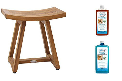 AquaTeak Asia Buru 18" Teak Shower Bench & Two-Step Care Kit | Durable, Water-Resistant Teak, Shower Chair & Shaving Foot Rest, Indoor/Outdoor Use - size: D. Bench w/ Care Kit