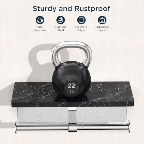 FORIOUS Toilet Paper Holder with Shelf, Commercial Toilet Paper Dispensers | Chrome | Wall Mount Bathroom Tissue Holder | SUS304 Stainless Steel Rustproof | Double Tissue Roll Holder - color: Chrome-marble