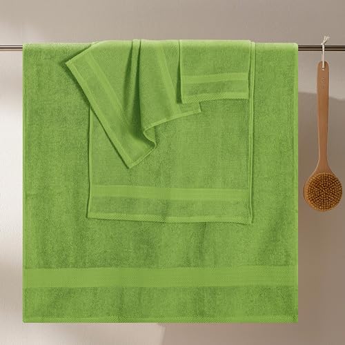 GLAMBURG Ultra Soft 8-Piece Towel Set - 100% Pure Ringspun Cotton, Contains 2 Oversized Bath Towels 27x54, 2 Hand Towels 16x28, 4 Wash Cloths 13x13 - Ideal for Everyday use, Hotel & Spa-Kiwi Green - color: Kiwi Green, size: 8 Piece Towel Set