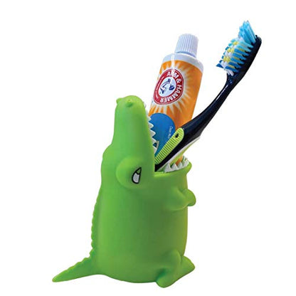 Kids Toothbrush Holder Toothbrush Organizer – Durable Silicone Animal Tooth Brush Holder – Easy to Clean Toothbrush and Toothpaste Holder – Toothbrush Holders for Bathrooms by Lily’s Home (Crocodile) - color: Crocodile