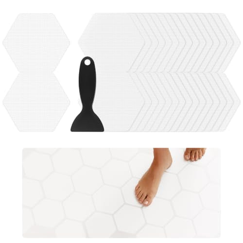 ZUFECY 30 Pack Clear Non-Slip Shower Floor Stickers, Transparent Anti-Slip Pads for Bathtub and Shower, with Scraper Tool