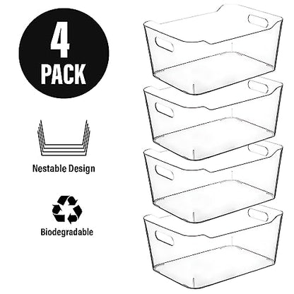 CONTROL KITCHEN Small Clear Plastic Storage Bins, Perfect for Organization or Pantry and, Fridge Organizer, Cabinet Organizers - size: Small