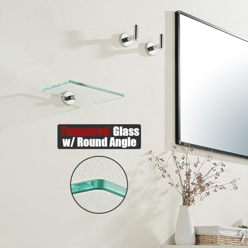 JQK Bathroom Glass Shelf Chrome, Tempered Glass Shower Storage 8 by 5 inches, 304 Stainless Steel Polished Chrome Wall Mount, TGS101L8-CH - color: Chrome, size: 8 Inch (1 Pack)