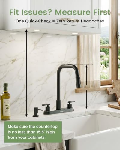 APPASO 4 Hole Kitchen Faucet Matte Black, Dual Handle with Soap Dispenser | Black Kitchen Faucet with Pull Down Sprayer, Square Neck Stainless Steel, Fit for 3 or 4 Holes Standard Sinks, Spot Resist - color: 2-Black