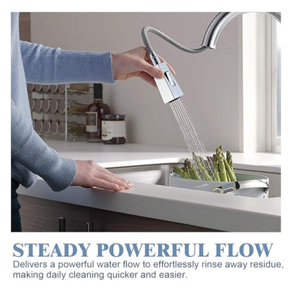 Square Kitchen Faucet Head Replacement Part, G1/2 (13/16" Male Thread) Pull Down Pull Out Sink Sprayer Nozzle, 2-Mode Stream & Spray Tap Spout Only, Splash-Free & Anti-Clog, Chrome - color: High Pressure Spray Head - Chrome