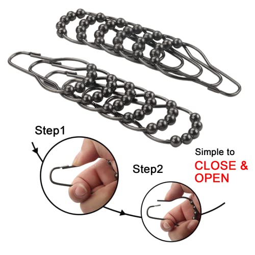 Shower Curtain Hooks Rings, Rustproof Metal Shower Curtain Rings for Bathroom Shower Rods Curtains - Set of 12, Black Nickel - color: Black Nickel