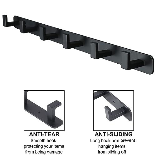 Coat Rack, Heavy Duty Stainless Steel 6 Tri Coat Hook Hanger, Wall Mounted Wall Hooks, Rustic Clothes Hook/Key Hook Rail for Bathroom Kitchen Entryway(2 Pack, 6 Hook Black) - color: Black, size: 6 Hook-2 Pcs