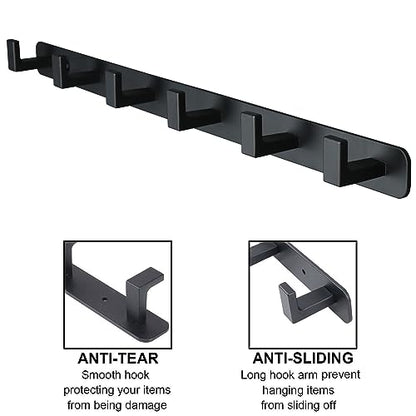 Coat Rack, Heavy Duty Stainless Steel 6 Tri Coat Hook Hanger, Wall Mounted Wall Hooks, Rustic Clothes Hook/Key Hook Rail for Bathroom Kitchen Entryway(2 Pack, 6 Hook Black) - color: Black, size: 6 Hook-2 Pcs