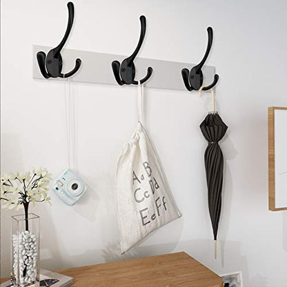IBosins 18 Pack Black Big Heavy Duty Three Prongs Coat Hooks for Thick Coat | Coat Hooks Wall Mounted with 36 Screws Retro Double Utility Rustic Hooks for Big Heavy Bag - color: 18 Pcs Black