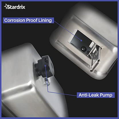 Stardrix Heavy Duty Stainless Steel Wall Mount Soap Dispenser, 1100ml/37oz, with Corrosion Proof Lining and Anti-Leak Pump for Commercial & Home Bathroom Kitchen(Vertical) - size: Vertical