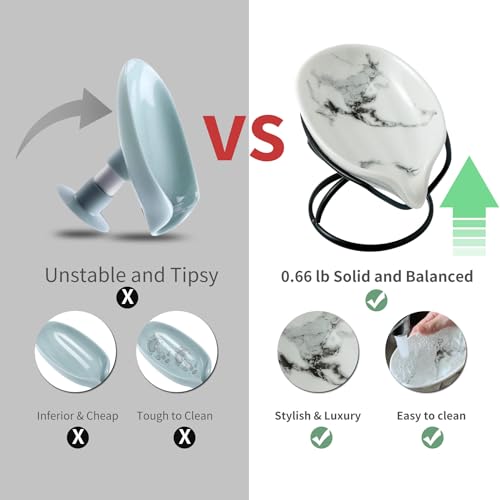 Dobbyby Leaf-Shaped Soap Dish – Ceramic Soap Bar Holder with Self-Drainage System – Bar Soap Holder for Shower, Bathroom Sink, Kitchen – Soap Dish with Stainless Steel Stand (White-Black-2 Pack) - color: White-black-2 Pack