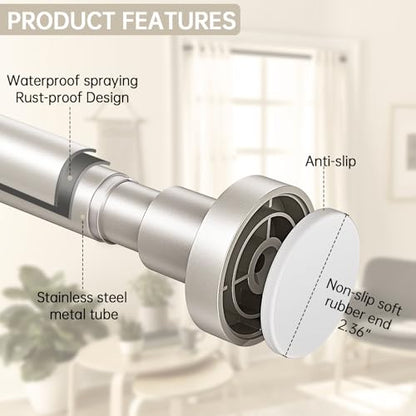 BRIOFOX Shower Curtain Rod Adjustable 18-78 Inch, Stainless Steel Spring Tension Shower Rod No Drilling Non Slip, Silver - color: Silver, size: 18-78 Inch