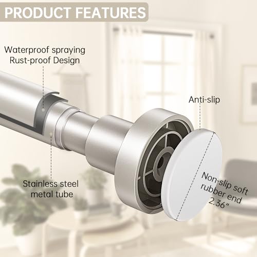 BRIOFOX Shower Curtain Rod Adjustable 18-64 Inch, Stainless Steel Spring Tension Shower Rod No Drilling Non Slip, Silver - color: Silver, size: 18-64 Inch