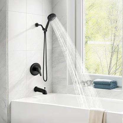 gotonovo Tub Shower Faucet Set with Valve 6 Mode Handheld Matte Black | Bathtub Faucet Set,6 Mode ABS Handheld Spray,6.3’’ Metal Tub Spout,Brass Valve Trim Kit,Shower Head and Handle Kit,Wall Mount - color: Matte Black