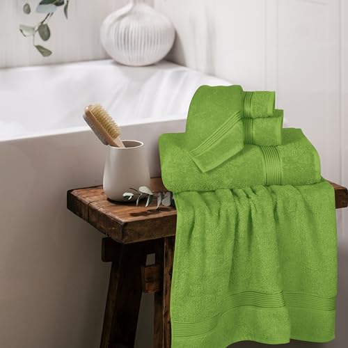 Ultra Soft 6 Pack Cotton Towel Set, Contains 2 Bath Towels 28x55 inch, 2 Hand Towels 16x24 inch & 2 Wash Coths 12x12 inch, Ideal for Everyday use, Compact & Lightweight - Kiwi Green - color: Kiwi Green
