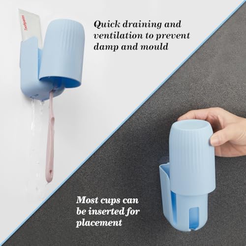 Toothbrush Holders for Bathrooms Toothbrush Holders Wall Mounted BPA-Free Tooth Brush Holder with Toothbrush Cup Drilling-Free (Blue) - color: Blue