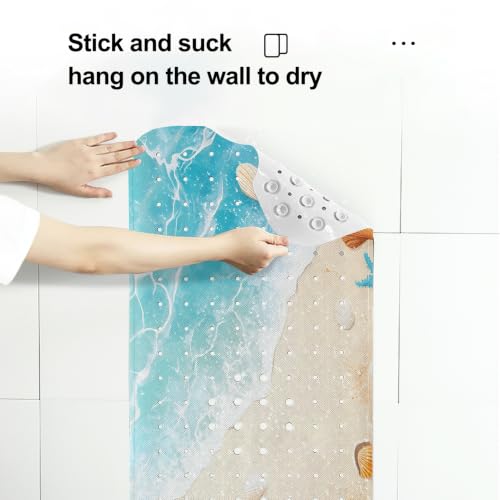 LNOND Summer Beach Bathtub Mat Non Slip, 40 X 16 Inch Tub Mat for Bathroom, Cartoon Seashells Bath Tub Shower Mat with Drain Holes and Suction Cups - color: Cartoon Seashells Bathtub Mat