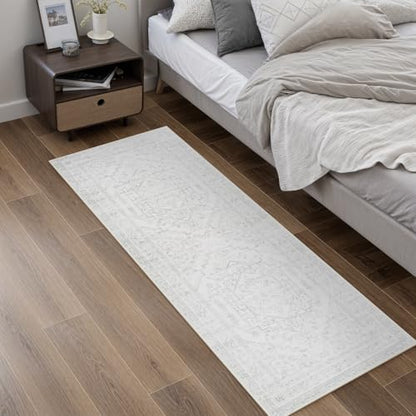 Uphome Boho Kitchen Runner Rug, 2x6 Washable Hallway Runner Rugs Non Slip, Soft Modern Entryway Carpet Runners Low Pile, Non Shedding Rug Runner for Laundry Bedroom Bathroom, Ash White - color: Ash White, size: 2'x6'