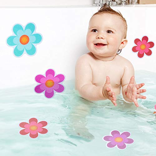 Hebayy 10 Pack Non-Slip Flower Bathtub Shower Deco Water-Resistance Stickers with Bonus Scraper