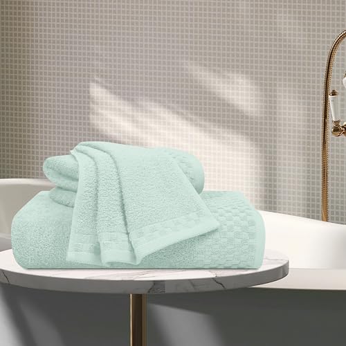 MyOwn Ultra Soft 3 Pack Cotton Towel Set, Contains a Bath Towels 28x55 inch, a Hand Towels 16x24 inch & a Wash Coths 12x12 inch, Ideal Everyday use, Compact & Lightweight - Sea Green - color: Sea Green, size: 3 Pack Set