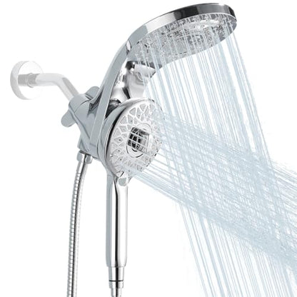 High Pressure Rain Shower Head with Handheld Spray Combo Fixed Showerhead Dual Shower Head Set 10 Sprays Detachable Hand Held Showerheads Built-in Magnetic System Chrome Polished - color: Chrome Polished