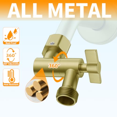 All Metal Shower Head Elbow Adapter, Adjustable Shower Head Extension Adapter Shower Arm Extension Connector for Showerhead, Wall Mounted - Brushed Gold - color: Brushed Gold
